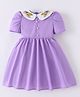 Mark & Mia Half Puffed Sleeves Knee Length Embroidered Peter Pan Collared Frcok with Pear Applique - Purple