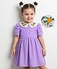 Mark & Mia Half Puffed Sleeves Knee Length Embroidered Peter Pan Collared Frcok with Pear Applique - Purple