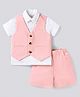 Bonfino Woven Half Sleeves Solid Colour 3 Piece Party Suit - Pink & White