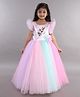 PinkChick Sleeveless Sequins & Beads Embellished Unicorn Embroidered Flared Gown - Pink