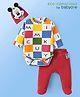 Babyoye Disney Interlock Knit Full Sleeves Onesie & Diaper Legging With Mickey Mouse Graphics & Cap - White & Red