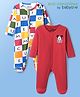 Babyoye Disney Interlock Knit Full Sleeves Footed Sleep Suits With Mickey Mouse Graphics Pack of 2 - Red & White