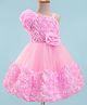 Bluebell Satin Woven Sleeveless Party Dress With Floral Corsage Detailing at Yoke & Hem - Pink