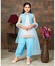 Aarika Silk Sleeveless Sequins & Lace Embellished Kurta Patiala With Dupatta & Jacket Set - White & Sky Blue