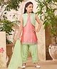Aarika Brocade Sleeveless Abstract Foil Printed & Sequins Embellished Kurta Patiala With Dupatta & Jacket Set - Pink & Sea Green