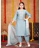 Aarika Silk Three Fourth Sleeves Floral Embroidered & Gota Lace Embellished Kurta Patiala With Dupatta Set - Sky Blue