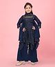 Aarika Georgette Three Fourth Sleeves Beads & Sequins Embellished Kurta Sharara With Dupatta Set - Navy Blue