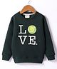 Lazy Bones Fleece Knit Full Sleeves Sweatshirt With Text Print - Dark Green