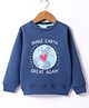 Lazy Bones Fleece Knit Full Sleeves Sweatshirt With Text Print - Navy Blue