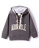 Ollypop Fleece Knit Full Sleeves Hooded Sweatshirt With Text Print - Charcoal Grey