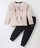 Lazy Bones Sinker Knit Full Sleeves Sports Theme Print T-Shirt & Joggers Set - Grey & Black