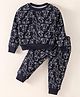 Evimo Looper Knit Full Sleeves T-Shirt & Joggers Set with  Bear Print - Navy Blue