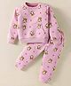Evimo Looper Knit Full Sleeves T-Shirt with Kangroo Pockets & Joggers Set with Teddy Bear Print - Pink