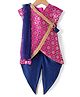 Saka Designs Jacquard Half Sleeves Foil Printed Kurta & Patiala Set with Dupatta & Tassle Detailing - Magenta & Navy Blue