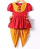 Saka Designs Rayon Woven Half Puffed Sleeves Kurta Dhoti Set with Floral Print - Mustard & Red