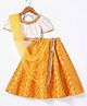 Saka Designs  Jacquard Half Sleeves Choli Lehenga & Dupatta Set with Foil Print & Tassle Detailing - Mustard & Ivory