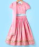 Saka Designs Rayon Puffed Half Sleeves Choli Lehenga & Dupatta Set with Foil Print & Lace Detailing - Peach & Gold