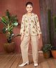 Aarika Cotton Full Sleeves Striped Coordinating Crop Top & Pant With Floral Printed Jacket Set - Peach
