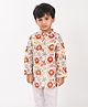 HOUSE OF AUROMO Cotton Full Sleeves Lion & Mouse Printed Kurta - White