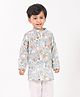 HOUSE OF AUROMO Cotton Full Sleeves Llamas Printed Kurta - Blue