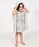 HOUSE OF AUROMO Cotton Batwing Sleeves Llama Printed Dress - Blue
