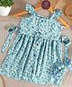 Fashion Dream Flutter Sleeves Floral Printed Dress With Belt - Blue