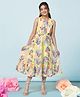Fashion Dream Georgette Sleeveless Floral Printed Dress - Yellow