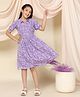 Fashion Dream Half Sleeves Leaves Printed Dress - Purple