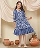 Fashion Dream Three Fourth Sleeves Floral Printed & Lace Embellished Dress - Blue