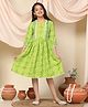 Fashion Dream Blended Three Fourth Sleeves Floral Printed Dress - Parrot Green