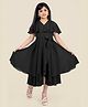 Fashion Dream Georgette Half Sleeves Solid Overlapped Dress - Black