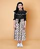 Fashion Dream Three Fourth Sleeeves Abstract Printed Flared Dress - Black