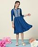 Fashion Dream Rayon Three Fourth Sleeves Abstract Embroidered & Lace Embellished Dress - Rama Blue