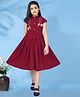 Fashion Dream Cotton Blend Cap Sleeves Bow Applique Detailed Shirt Dress - Maroon