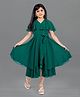 Fashion Dream Georgette Ruffled Sleeves Solid Asymmetric Dress With Belt - Dark Green