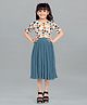 Fashion Dream Half Sleeves Abstract Printed Pleated Midi Dress - Teal Blue