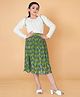 Fashion Dream Georgette Lycra Full Sleeves Solid Top With Abstract Printed Skirt Set - Off White & Green