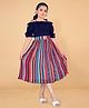 Fashion Dream Georgette Lycra Off Shoulder Sleeves Solid Top With Striped Skirt - Navy Blue