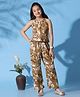 Fashion Dream Sleeveless Abstract Printed Textured Coordinating Top & Pant Set - Chikoo