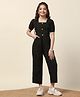 Fashion Dream Half Puffed Sleeves Self Design Solid Jumpsuit - Black