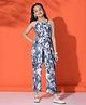 Fashion Dream Sleeveless Abstract Printed Jumpsuit - Sky Blue