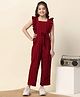 Fashion Dream Flutter Sleeves Self Designed Jumpsuit With Belt - Maroon