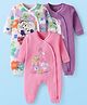 Babyhug Disney Interlock Knit Full Sleeves Front Open  Disney Princess Printed Rompers Pack of 3 - White Purple & Pink
