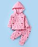 Tango Fleece Knit Full Sleeves Front Open Hooded Jhabla & Pant Set With Bunny Print - Pink