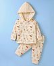Tango Fleece Knit Full Sleeves Front Open Hooded Jhabla & Pant Set With Bunny Print - Yellow