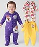 Babyhug Disney Interlock Knit Full Sleeves Footed Peter Pan Collared Night Suit with Chip & Dale Print Pack of 3 - Purple Yellow & White