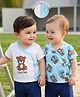 Babyoye Cotton Woven Half Sleeves Jhablas with Bear Print Pack of 2 - White & Light Blue