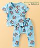 Babyoye Cotton Woven Half Sleeves Night Suit With Teddy Bear Print - Light Blue