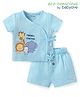 Babyoye 100% Organic Muslin Half Sleeves Animal Print T-Shirt & Solid Color Shorts - Light Blue