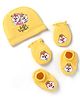 Babyhug Disney Interlock Knit Cap Mittens & Booties With Chip 'n Dale Graphics Yellow - Diameter 10.5 cm